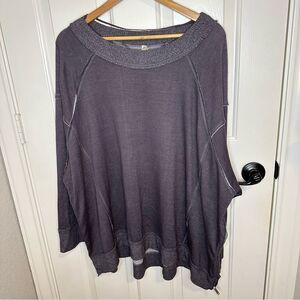 Free People FP Movement Heather Grey Oversized Side Zippers Crewneck Long Sleeve